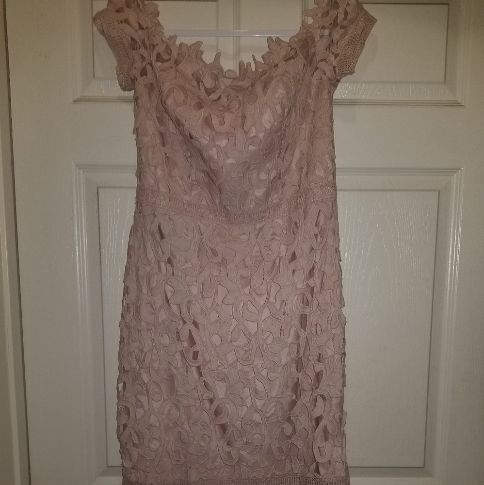 Chi Chi London Bardot Lace Midi Dress Blush Pink S
